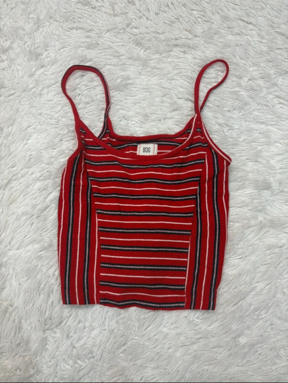 BDG Red Striped Ribbed Cami with Navy & White Accents